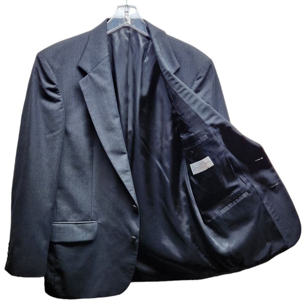 OSCAR De La Renta Mens 43R Dark Gray 100% Wool Blazer Sport Coat Suit Jacket